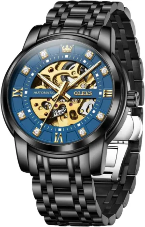 Men Automatic Skeleton Watch Mechanical Gold Wrist Watches Business Luxury Diamond multitude lichen Stainess Steel Waterproof Luminous OLEVS Watches for 