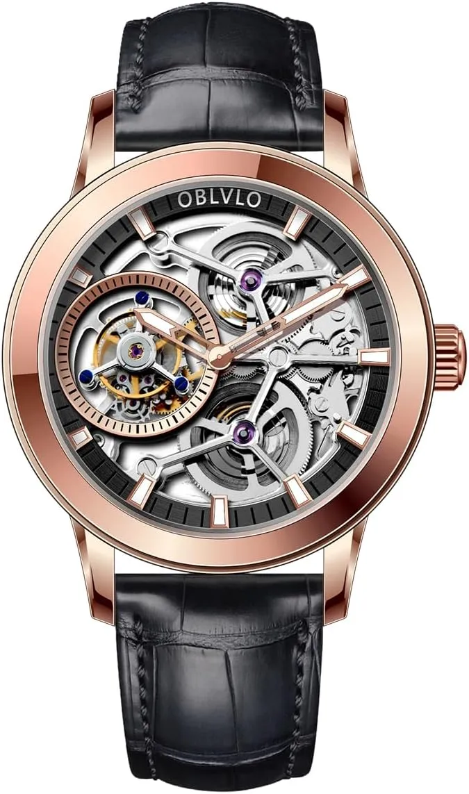 Men Mechanical Watches coal vice Luxury Genuine Leather b`Steel Skeleton Dial Manual-Wind Watches VM-TB Original Tourbillon 