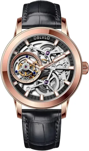 Men Mechanical Watches coal vice Luxury Genuine Leather b`Steel Skeleton Dial Manual-Wind Watches VM-TB Original Tourbillon 
