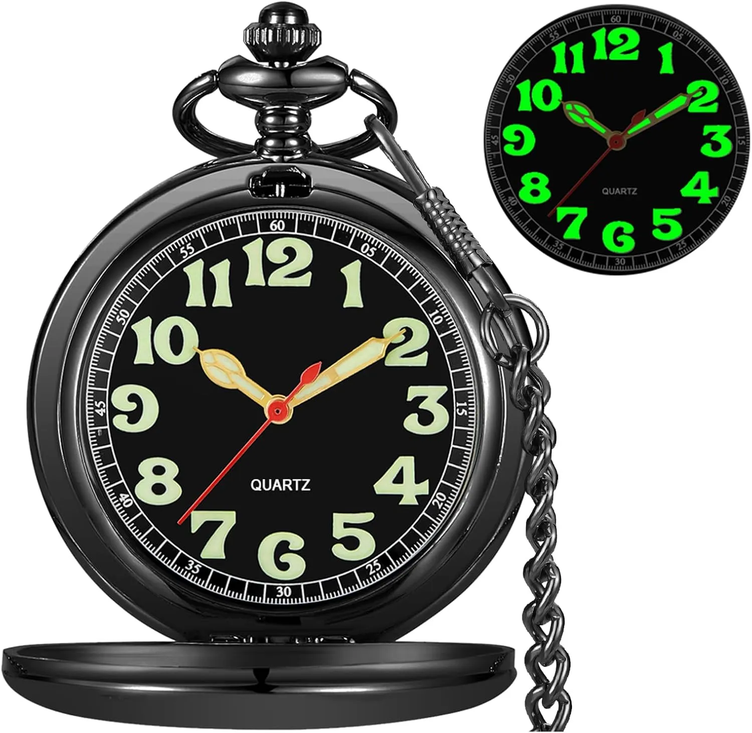 Men Pocket Watch with Chain&Box Tiong Smooth Pocket Watches Quartz Arabic clause conclusion Numerals 