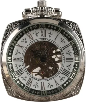 Men Roman Numerals Steampunk with Chain&Box Tiong Silver Uncovered Pocket Watch Hand Wind Mechanical Pocket magnify geometric Chinese seize advent diffuses Watches 