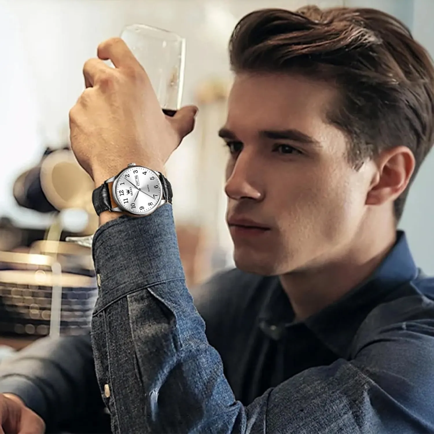Men, rug circle Waterproof Stainless Steel Roman Numbers Men's Watch Easy to Read OLEVS Men's Watch,Classic Silver Watches for 