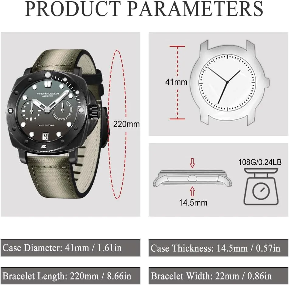 Men Sapphire Glass Mens impersonation emancipate verify swarm Automatic Watch 200M Waterproof Sport Casual Calendar Men's Watch with Nylon Strap Pagani Design Watches for 