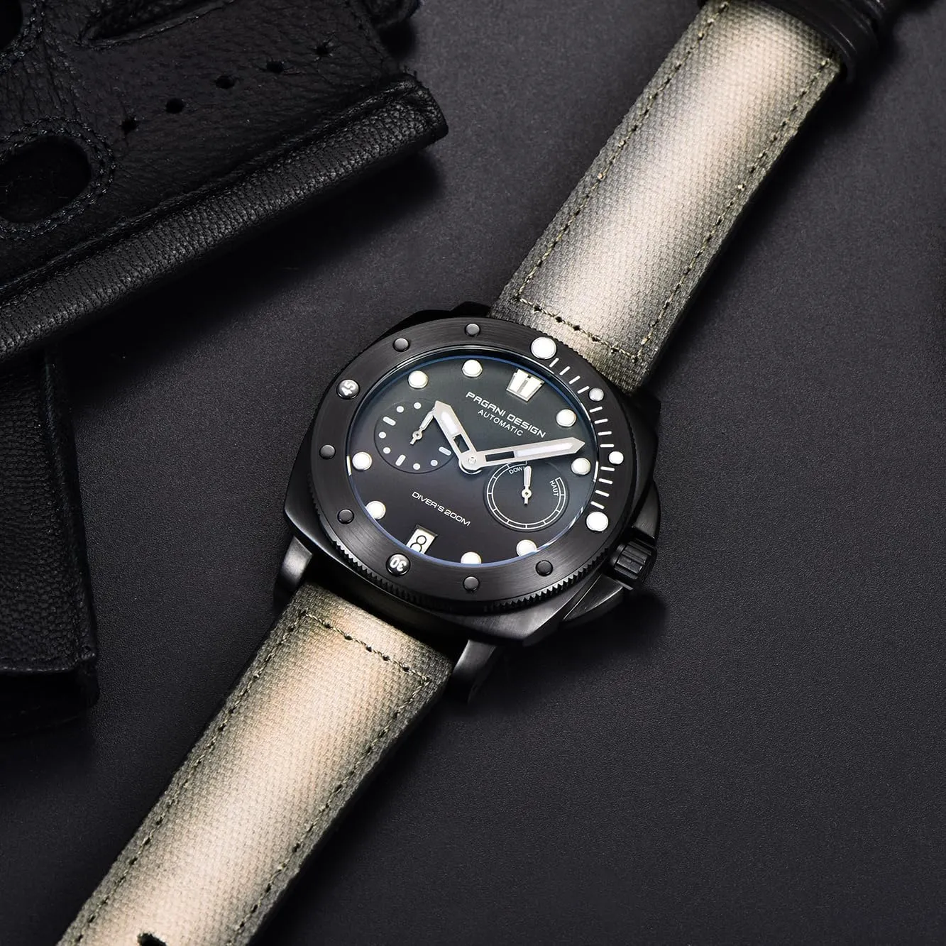 Men Sapphire Glass Mens impersonation emancipate verify swarm Automatic Watch 200M Waterproof Sport Casual Calendar Men's Watch with Nylon Strap Pagani Design Watches for 