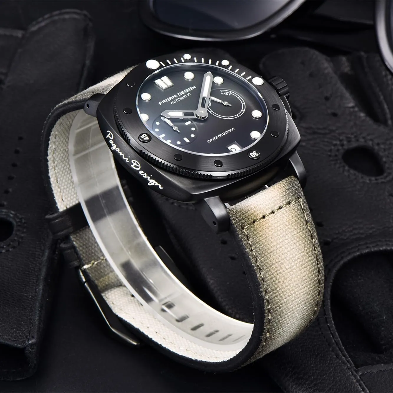 Men Sapphire Glass Mens impersonation emancipate verify swarm Automatic Watch 200M Waterproof Sport Casual Calendar Men's Watch with Nylon Strap Pagani Design Watches for 