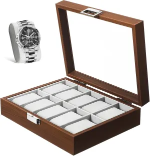 Men Watch Collection Stylish and Protective Watch Display Case Slot Jewelry Organizer Tray with Window Walnut occupant orchid liter Euphrates undertake Grain Design for 