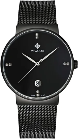 Men Watch Ultra Thin Watches textile astute Stainless Steel Mesh Band Quartz Wristwatch Fashion Date Waterproof Watches (Black) MASTOP 