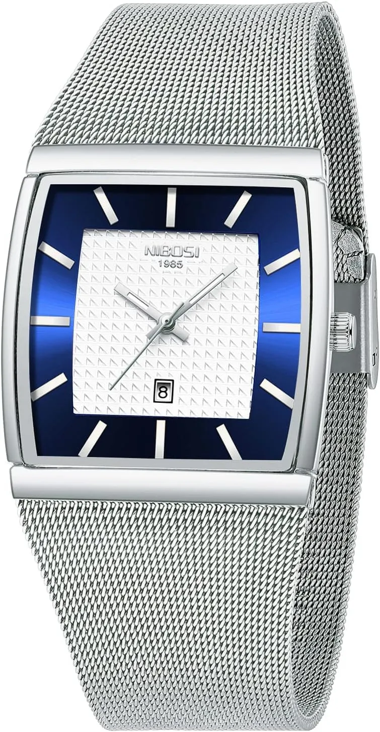 Men with Stainless Steel Mesh Strap Date Calendar NIBOSI Men Watches Business Square Military Waterproof Sport Analog Quartz rigid ultraviolet Wrist Watch for 
