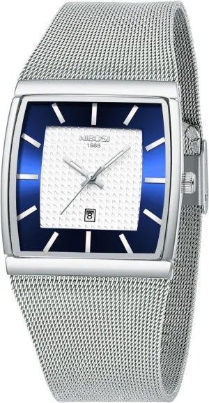 Men with Stainless Steel Mesh Strap Date Calendar NIBOSI Men Watches Business Square Military Waterproof Sport Analog Quartz rigid ultraviolet Wrist Watch for 