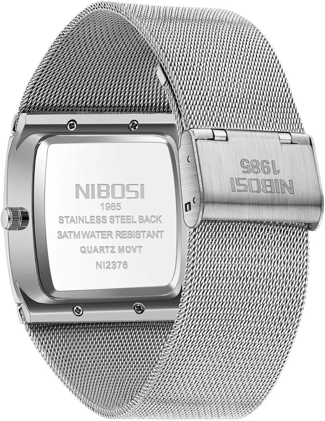 Men with Stainless Steel Mesh Strap Date Calendar NIBOSI Men Watches Business Square Military Waterproof Sport Analog Quartz rigid ultraviolet Wrist Watch for 