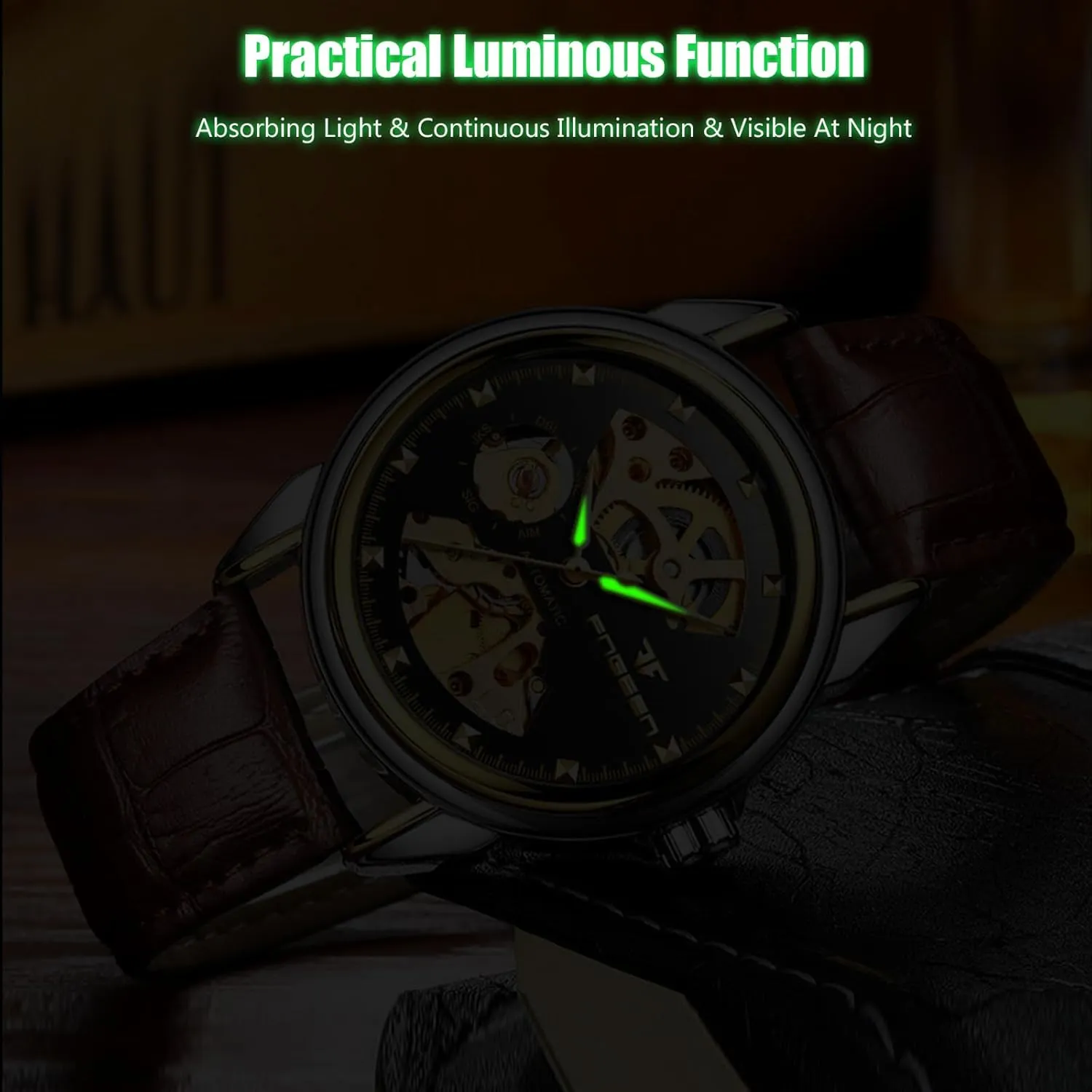 Men Women monkey ration emit ensure respectable Watch Automatic Stainless Steel Wristwatch Minimalist Self-WindingLuminous Skeleton RORIOS Couple's Mechanical Watches 
