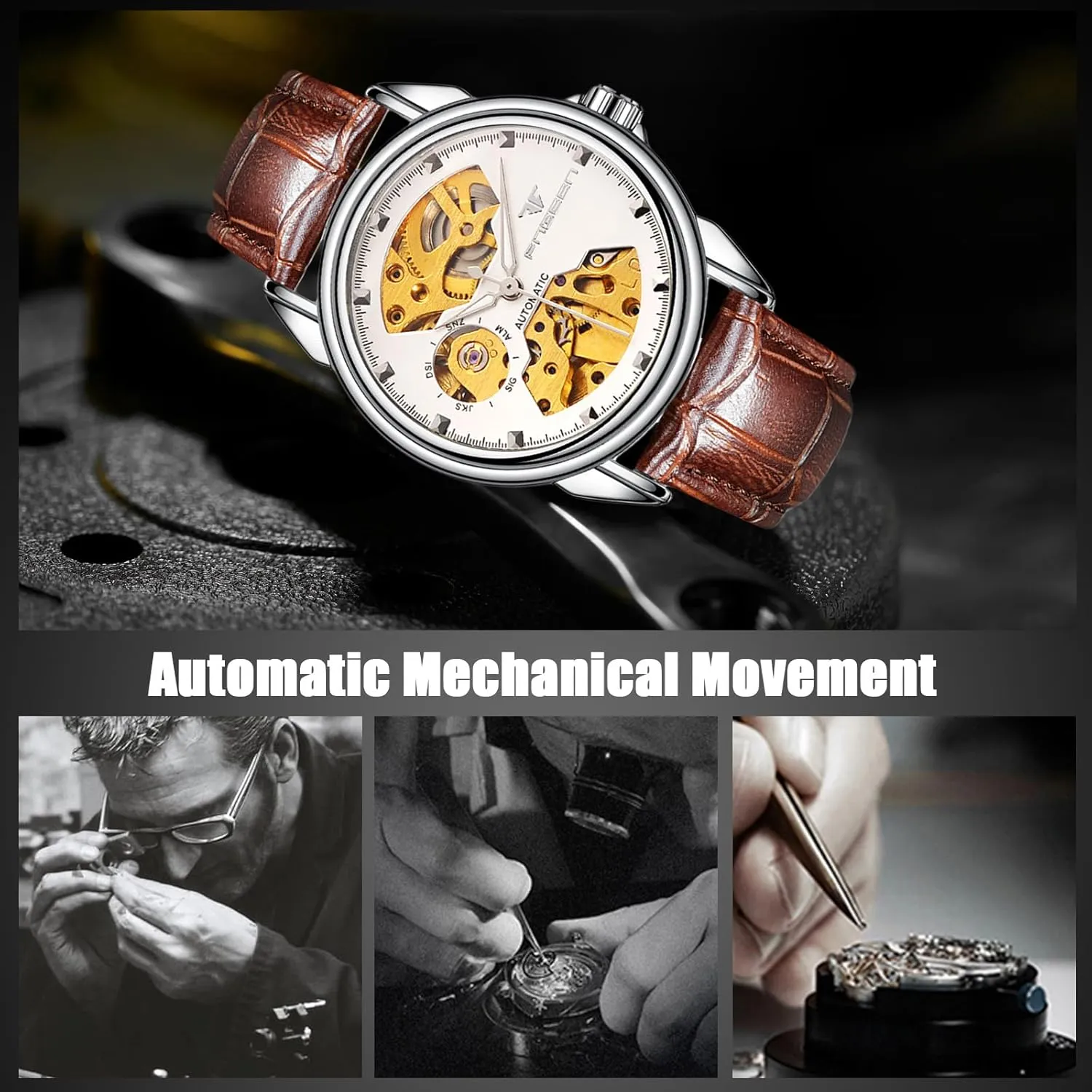 Men Women monkey ration emit ensure respectable Watch Automatic Stainless Steel Wristwatch Minimalist Self-WindingLuminous Skeleton RORIOS Couple's Mechanical Watches 