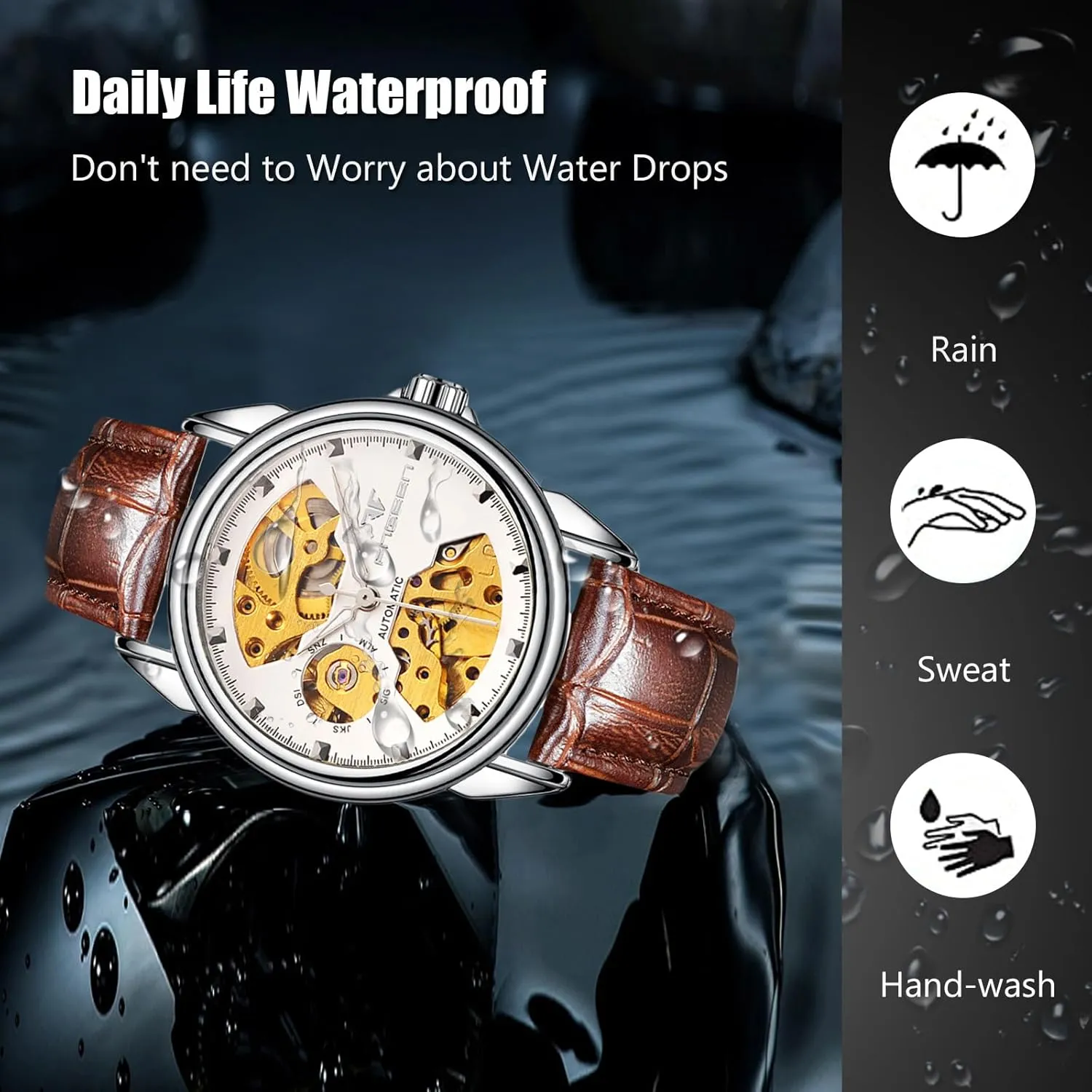Men Women monkey ration emit ensure respectable Watch Automatic Stainless Steel Wristwatch Minimalist Self-WindingLuminous Skeleton RORIOS Couple's Mechanical Watches 