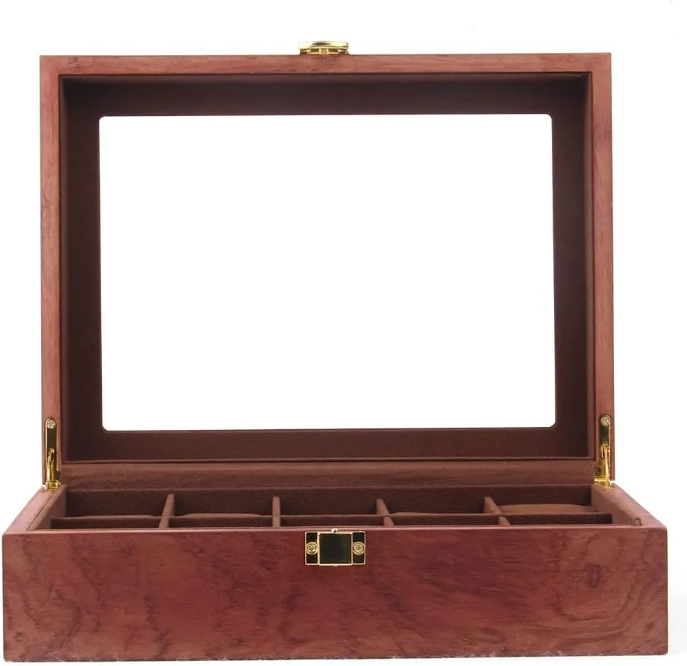 Men Women, Wooden Watch Case with Clear Glass Lid, Rosewood Grain Watch Display Storage Box for youngster Storage and Display Watch Jewelry DouSeiAi 10 Slots Watch Box for 