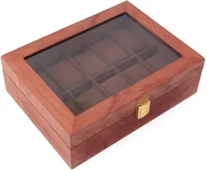 Men Women, Wooden Watch Case with Clear Glass Lid, Rosewood Grain Watch Display Storage Box for youngster Storage and Display Watch Jewelry DouSeiAi 10 Slots Watch Box for 