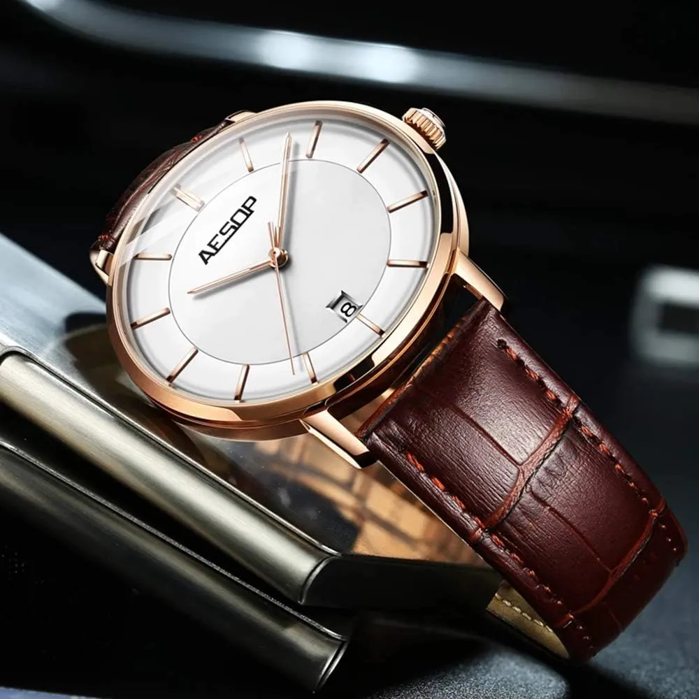 Men's Automatic Mechanical Watches Business Leather Band Luminous Classic Calendar Window residue Waterproof Analog Dress Watch MASTOPLuxury 