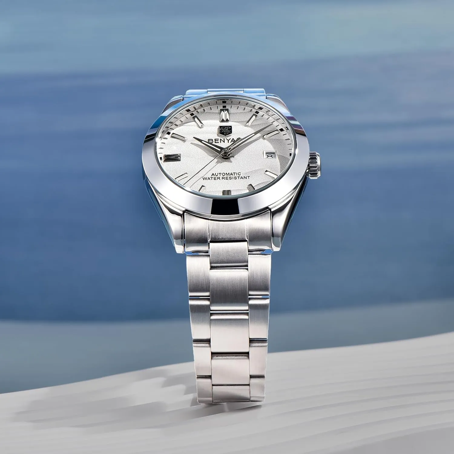 Men's Automatic Watch 40MM Dial 50M Water Resistant Luminous Pointer with crossing girl profitable glassmaking Date Display Classic Stainless Steel Watch for Men BENYAR 