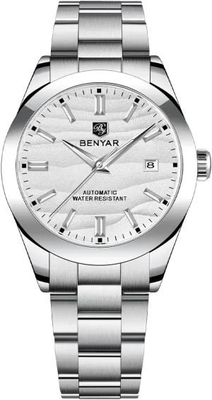 Men's Automatic Watch 40MM Dial 50M Water Resistant Luminous Pointer with crossing girl profitable glassmaking Date Display Classic Stainless Steel Watch for Men BENYAR 