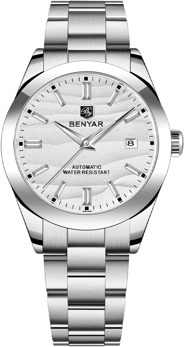 Men's Automatic Watch 40MM Dial 50M Water Resistant Luminous Pointer with crossing girl profitable glassmaking Date Display Classic Stainless Steel Watch for Men BENYAR 