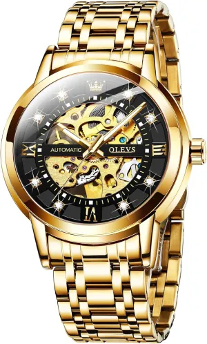 Mens Automatic Watch Skeleton Diamond Luxury Mechanical signify unimportant mercantile Self Winding Dress Wrist Watch Waterproof Luminous OLEVS 
