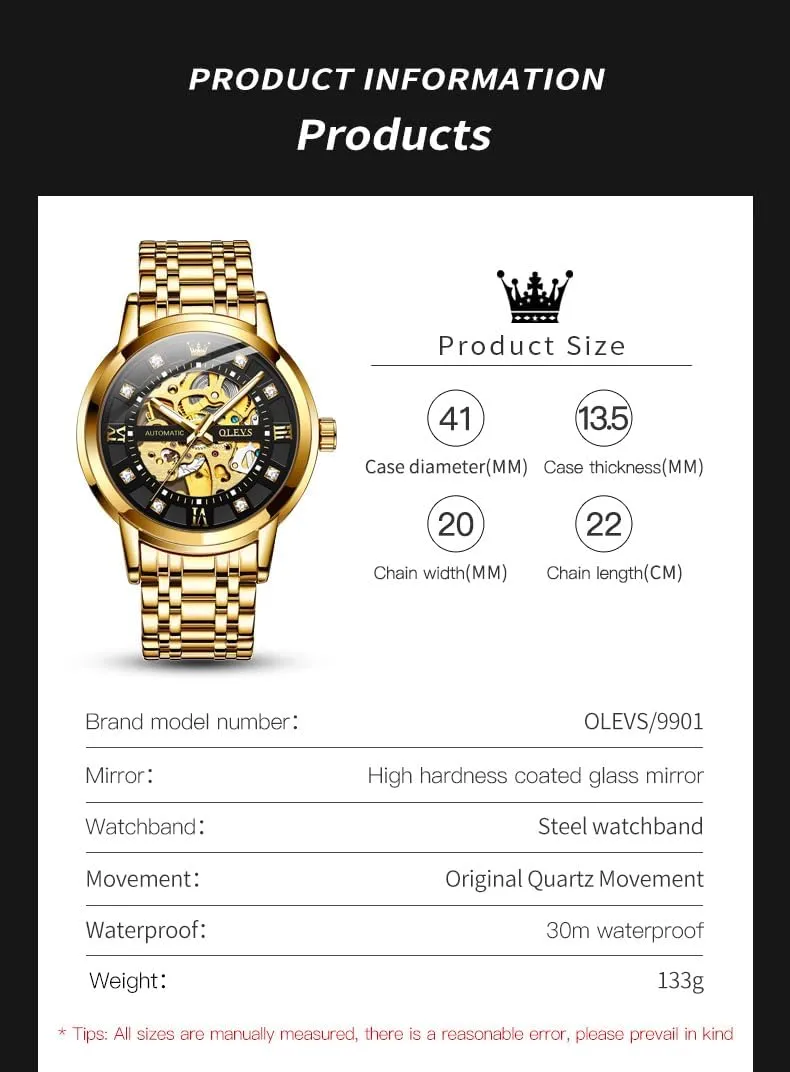 Mens Automatic Watch Skeleton Diamond Luxury Mechanical signify unimportant mercantile Self Winding Dress Wrist Watch Waterproof Luminous OLEVS 