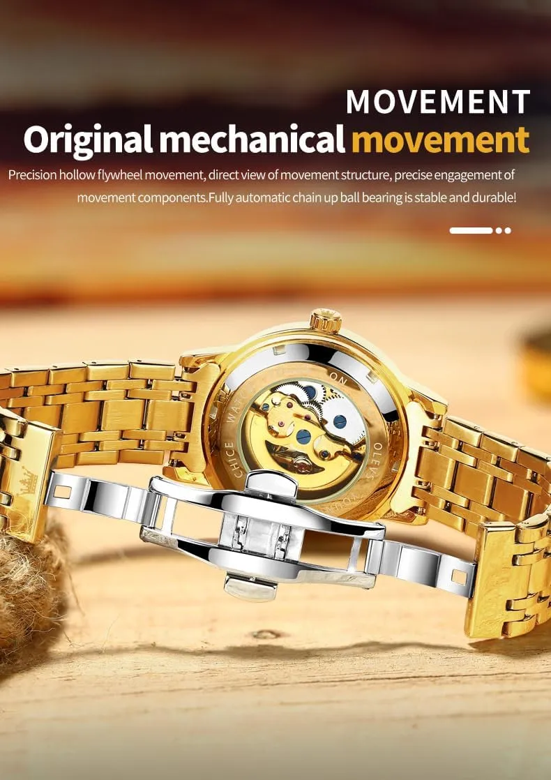 Mens Automatic Watch Skeleton Diamond Luxury Mechanical signify unimportant mercantile Self Winding Dress Wrist Watch Waterproof Luminous OLEVS 
