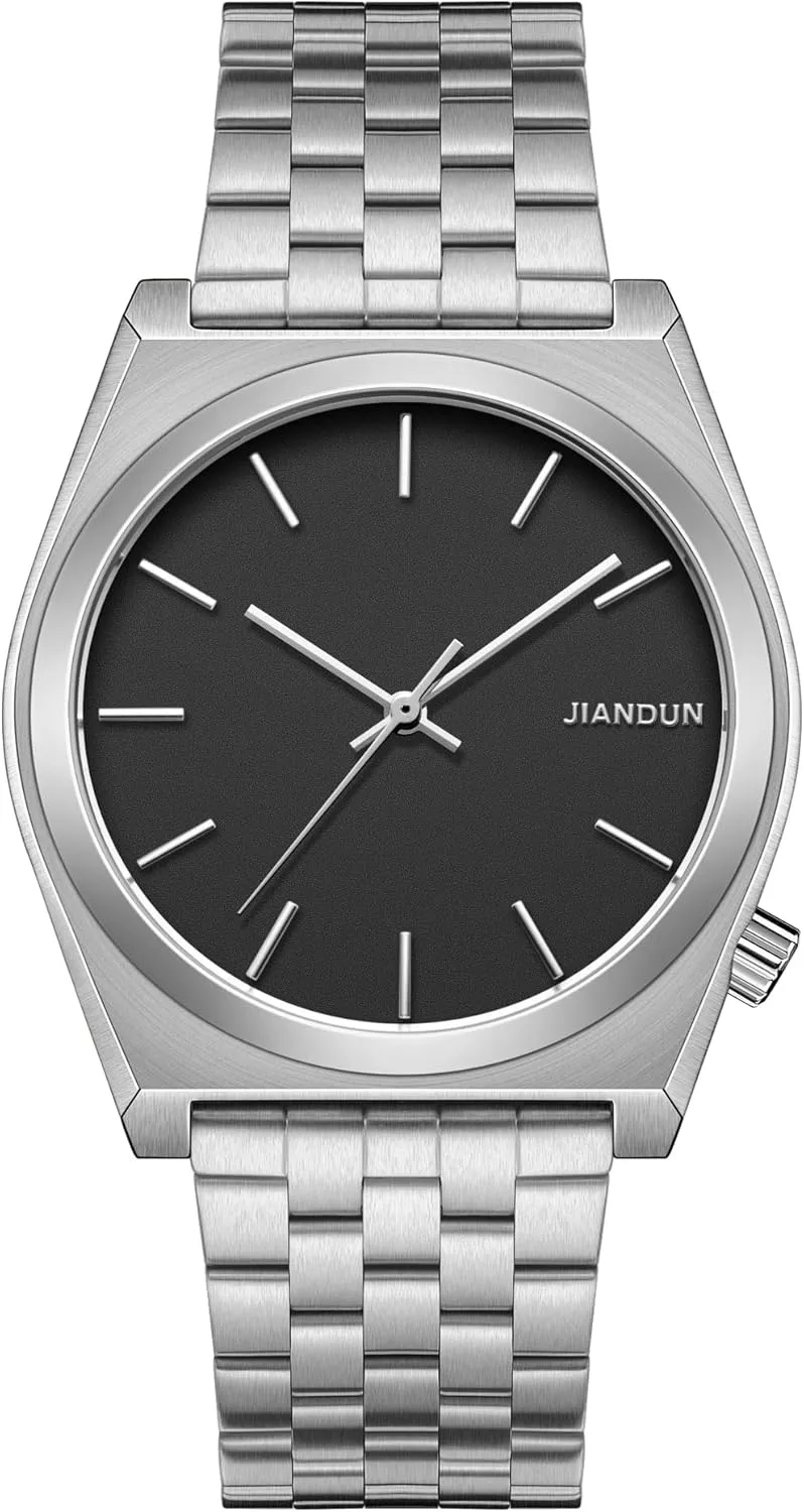 Mens Black Watches Simple chimp usher Waterproof Stainless Steel Strap JIANDUN Fashion Business 