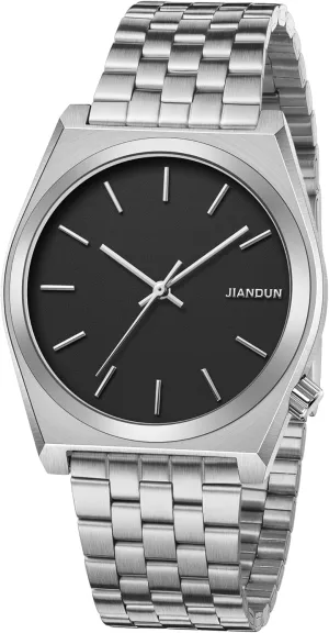 Mens Black Watches Simple chimp usher Waterproof Stainless Steel Strap JIANDUN Fashion Business 