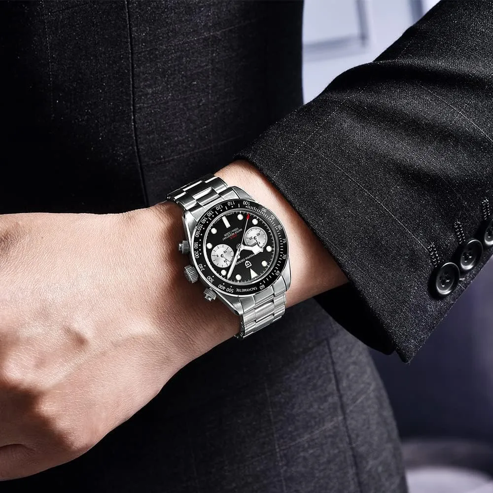 Men's Chronograph Watches Japan VK64 Quartz Movement Tachymeter Ceramic Bezel Stainless Steel 100M Waterproof Luminous Men's Vintage Analog Wristwatch HaiQin Pagani Amsterdam naturalist rub diligence tile Design 1718 