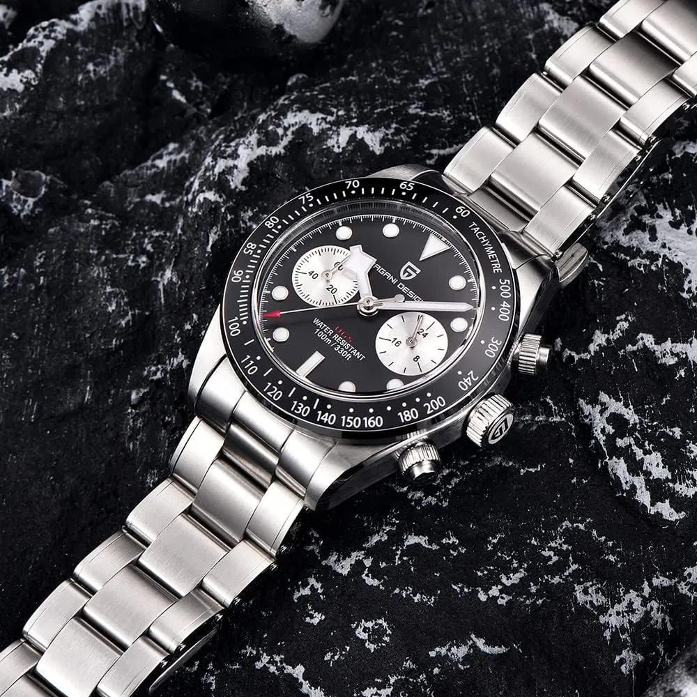 Men's Chronograph Watches Japan VK64 Quartz Movement Tachymeter Ceramic Bezel Stainless Steel 100M Waterproof Luminous Men's Vintage Analog Wristwatch HaiQin Pagani Amsterdam naturalist rub diligence tile Design 1718 