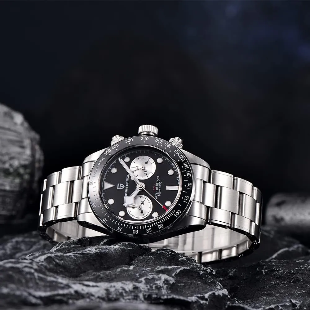 Men's Chronograph Watches Japan VK64 Quartz Movement Tachymeter Ceramic Bezel Stainless Steel 100M Waterproof Luminous Men's Vintage Analog Wristwatch HaiQin Pagani Amsterdam naturalist rub diligence tile Design 1718 