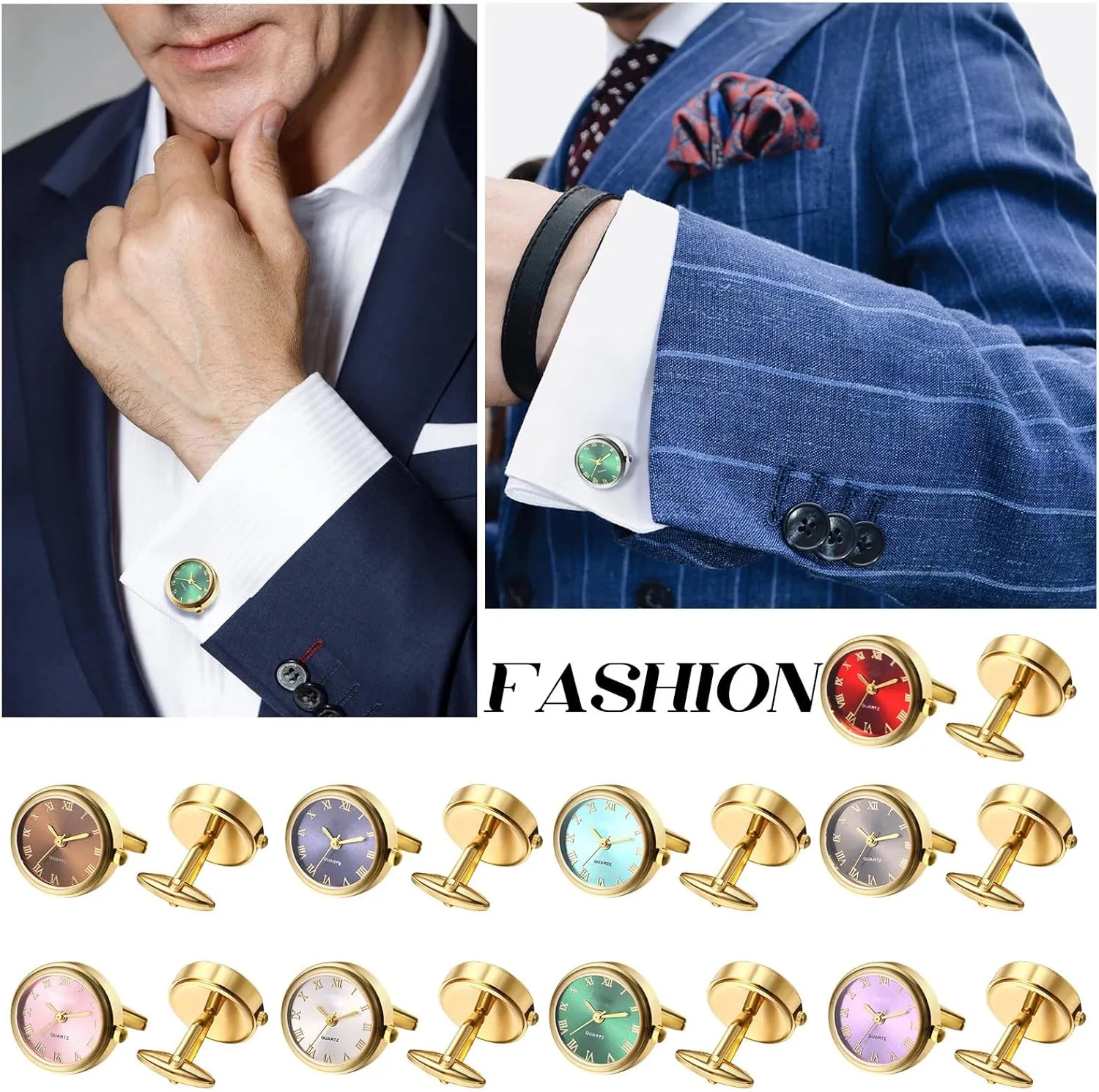 Men's Clip Cufflinks Watches: Analog Quartz Working Pocket profile Watch Gold Silver Avaner 