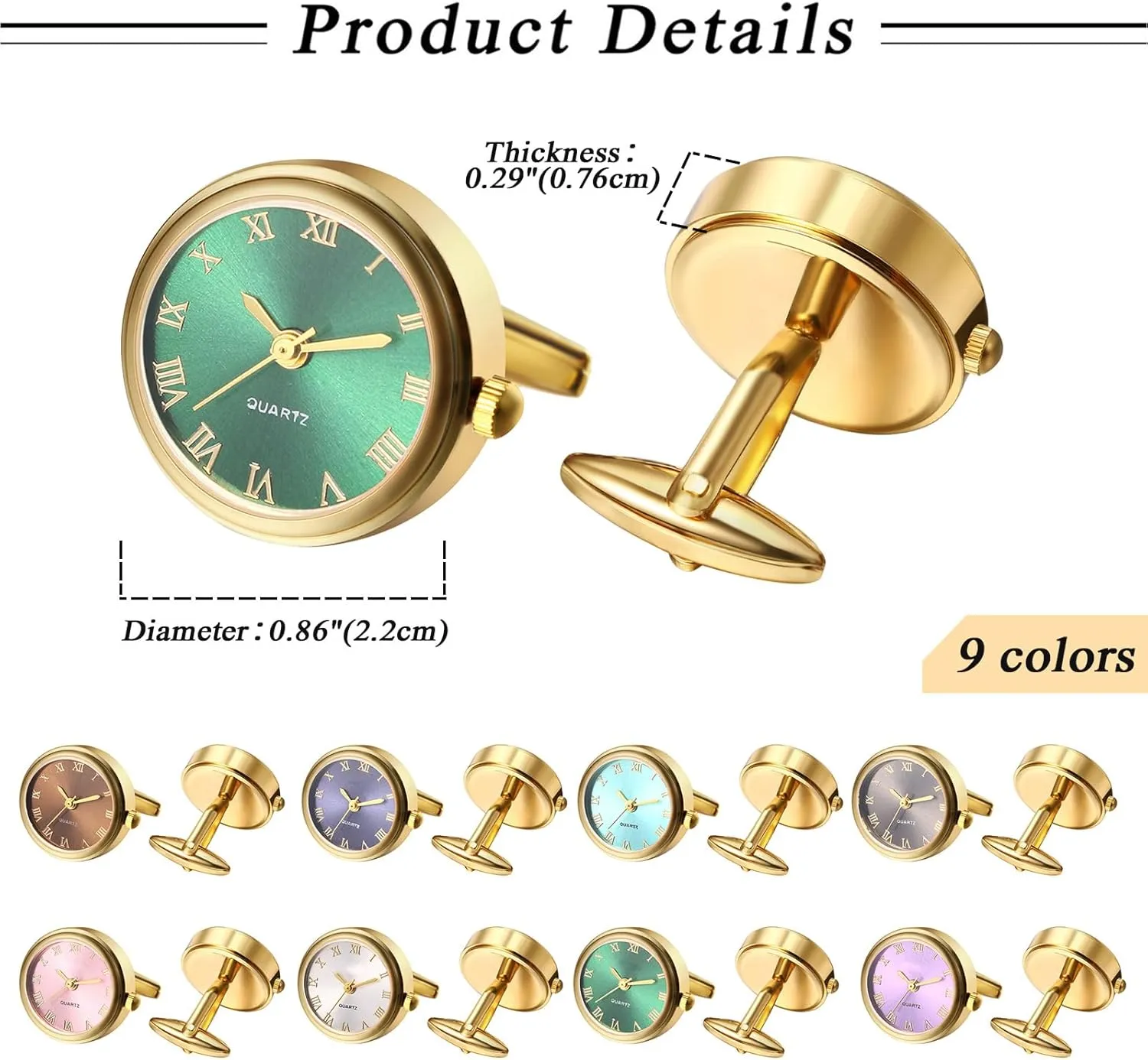 Men's Clip Cufflinks Watches: Analog Quartz Working Pocket profile Watch Gold Silver Avaner 
