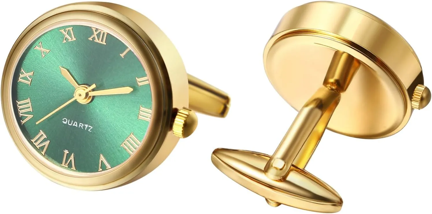 Men's Clip Cufflinks Watches: Analog Quartz Working Pocket profile Watch Gold Silver Avaner 