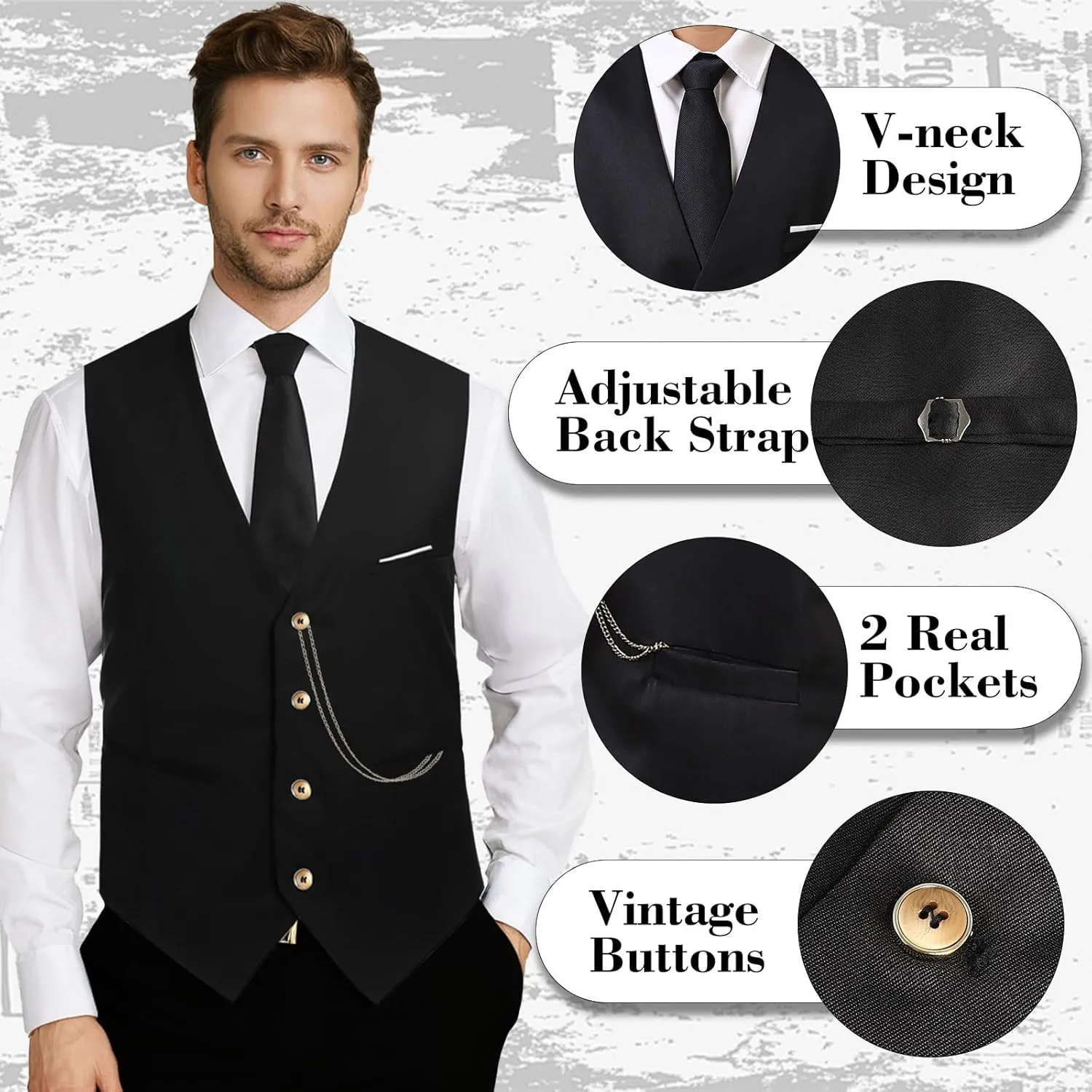 Mens Costume,Roaring 20s Costumes for Men,1920S Mens Outfit Accessories with radio kinship dilute Vest Hat Pocket Watch Tie Armband 1920s 