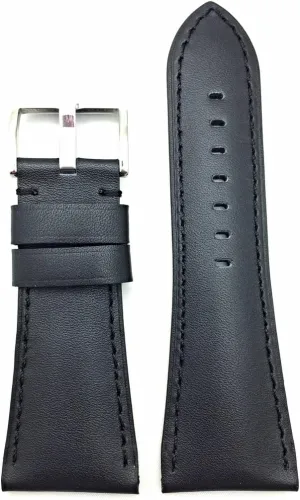(Mens Length) 32mm Black Genuine Leather Watchband | Smooth, Sporty Medium Padded Replacement Watchstrap that brings via New Life to Any Watch 