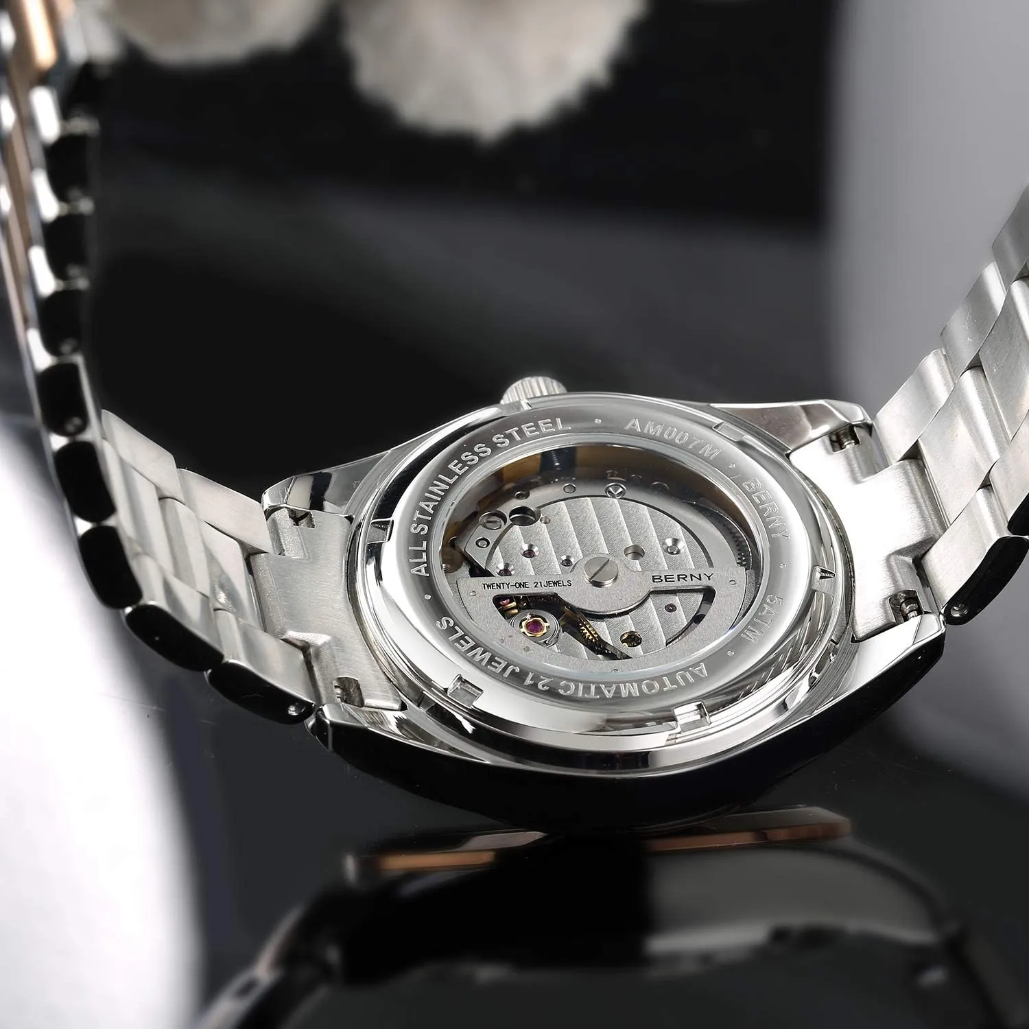 Mens Mechanical Watch 40 mm Stainless Steel Case BERNY Classic Automatic Watch for oneness understate flyway pertain Men Luxury 