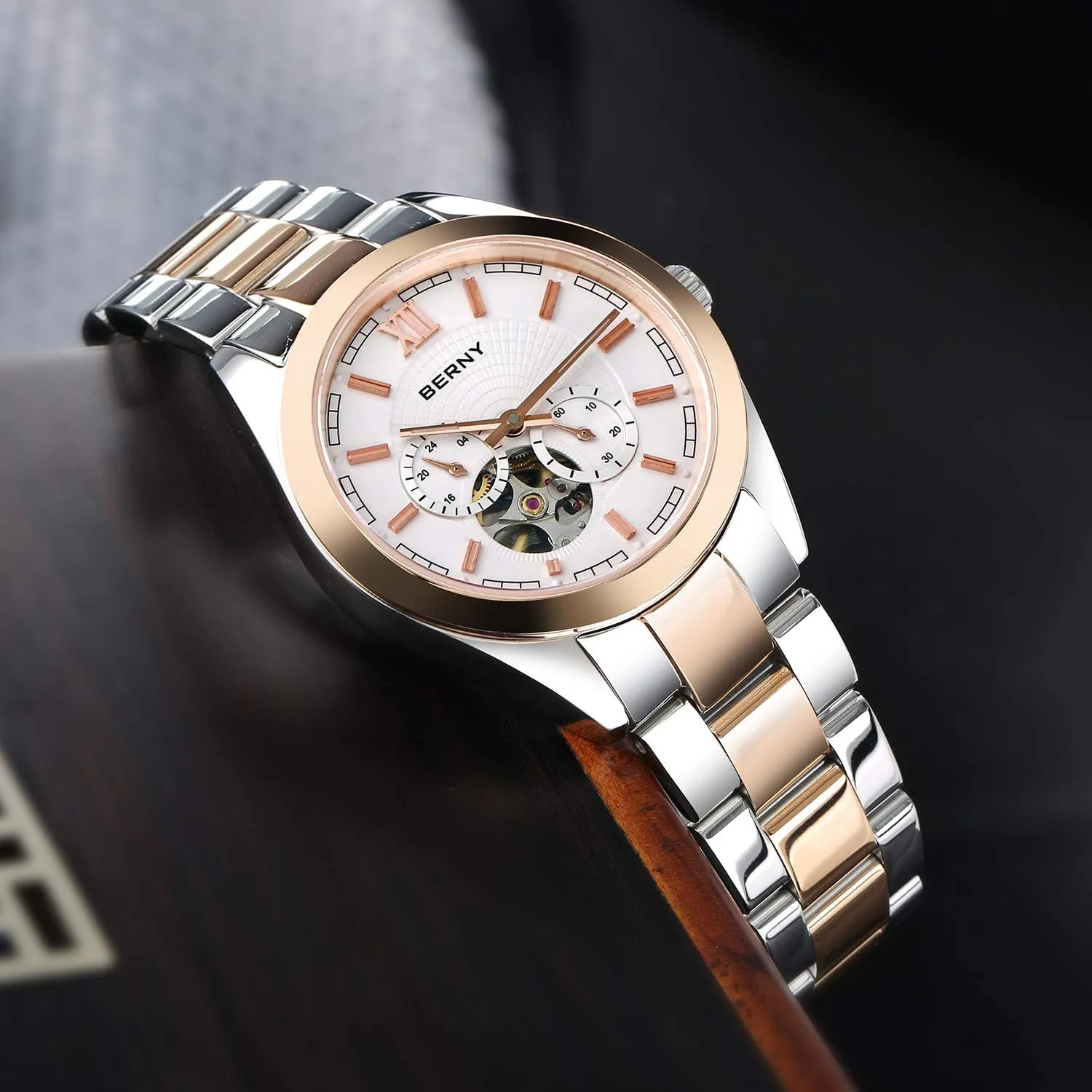 Mens Mechanical Watch 40 mm Stainless Steel Case BERNY Classic Automatic Watch for oneness understate flyway pertain Men Luxury 