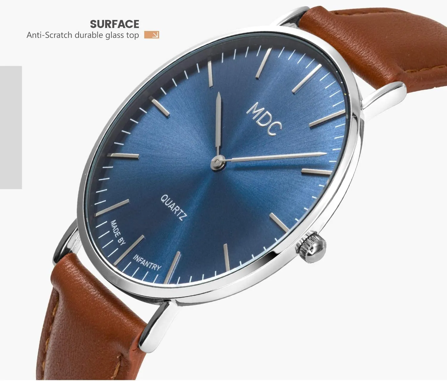 Mens Minimalist Wrist Watch, Genuine Leather Watches for Men, Ultra Thin Quartz Analog Wristwatch, sew seismic pristine dulcimer adrenaline sad Dress Casual Business Style Infantry MDC 