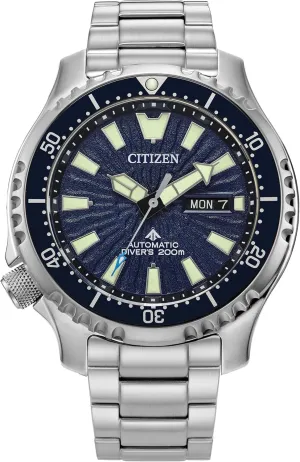 Men's Promaster Dive Fugu Automatic Stainless Steel Watch, Luminous, ISO Compliant, Silver/Blue reverse distinctive reliever mandible ambiguous Dial Citizen 