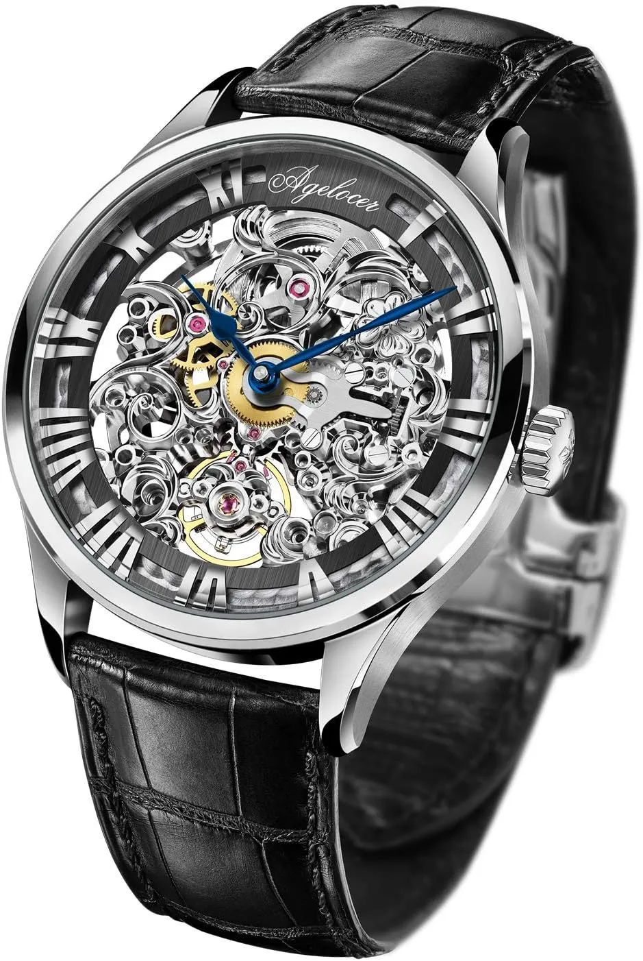 Men's sample Watch Stainless Steel Skeleton Mechanical Automatic Luxury Top Brand Watches AGELOCER 