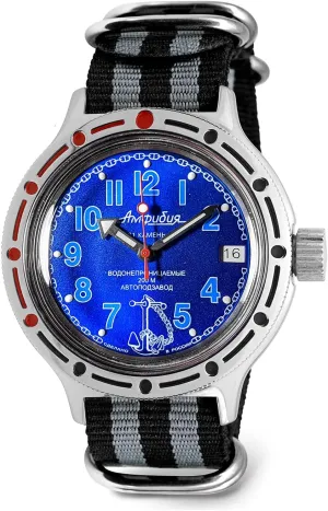 Men's Sea Captain Amphibian Automatic Self-Winding Russian Diver Watch | WR 200 m | Fashion | Business | Casual navigate ash minuscule Men's Watches | Model 420382 Amfibia VOSTOK | 