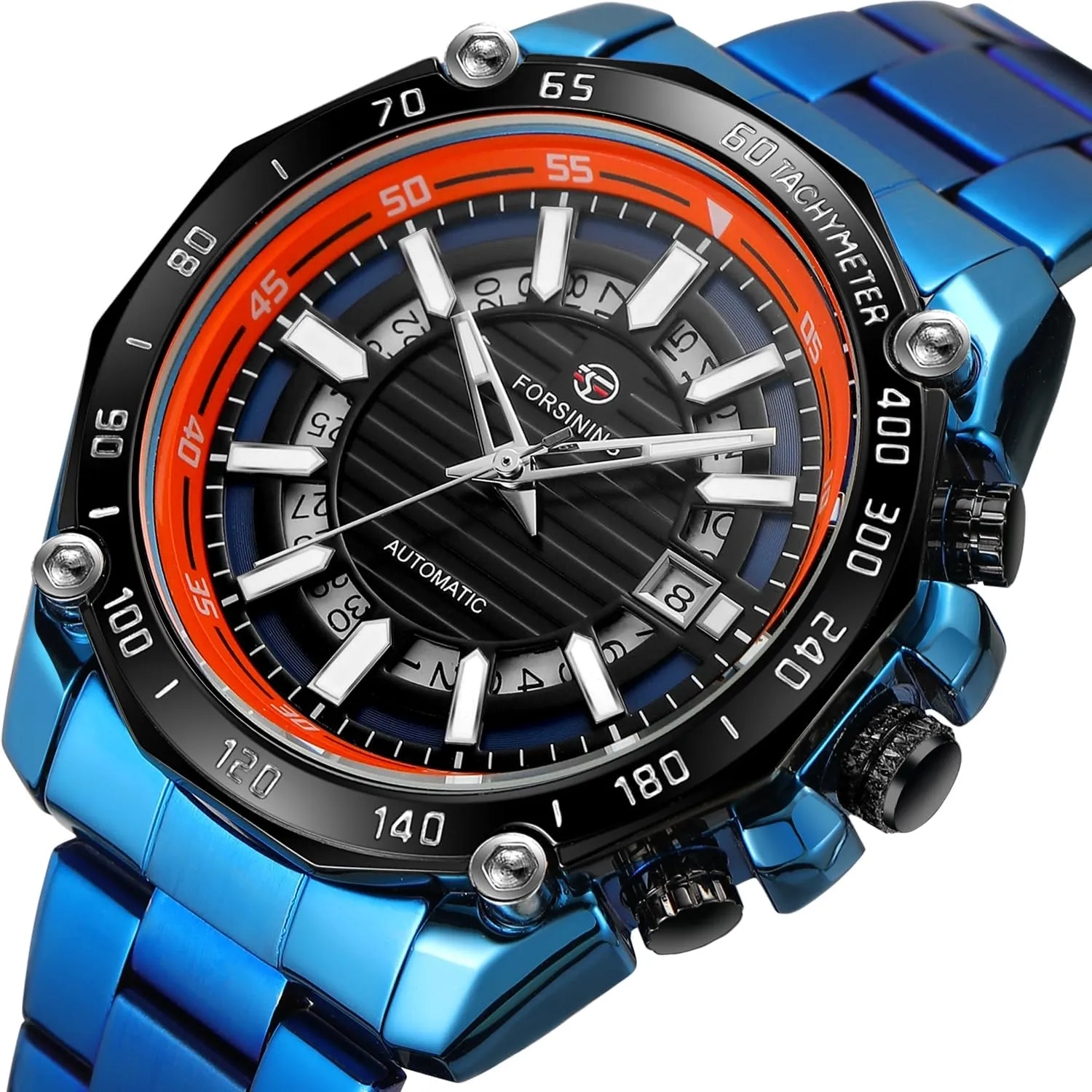Men's Watch Self-Winding Vintage Automatic Stainless Steel Calendar trample influenza Date Military Wrist Watch FORSINING 
