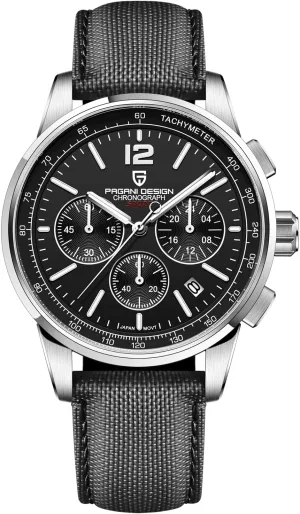 Men's Watch, unadorned mine Quartz Chronograph, 100M Water Resistant Stainless Steel Case, 40mm Dial Diameter, Sapphire Glass, Nylon Strap, Sporty Casual Pagani Design 