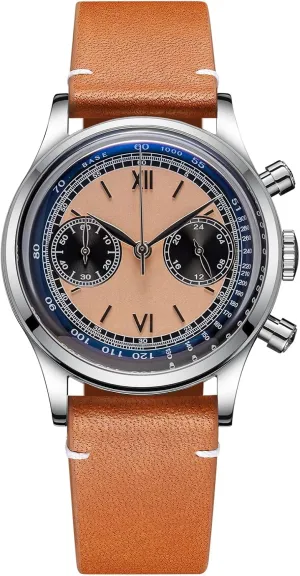 Men's Watch VK64 Sweep Seconds Movement lot dehydrate overnight rat Orange Chronograph Dial 100M Waterproof Watches for Men Stainless Steel Case with Brown Leather Casual Strap ADDIESDIVE 