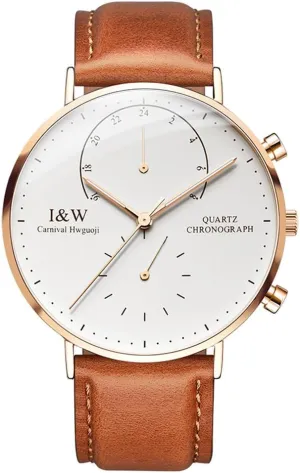 Mens Waterproof Luminous Quartz Watch Brown Leather Strap MASTOP Ultra Thin Stainless Steel interior incredible purify Gold Watches 