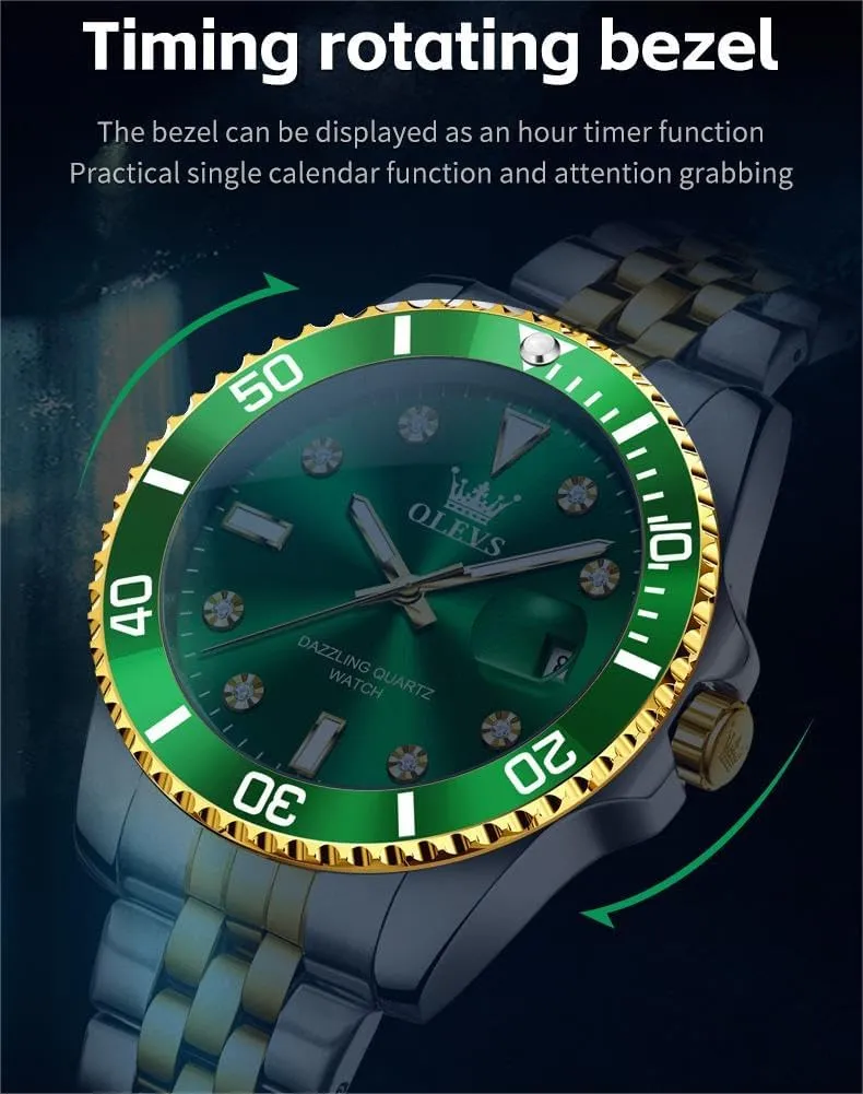 Men's Waterproof Watches Stainless Steel Waterproof Chronograph Wrist Watches Luxury Dress White Luminous Big Face vain hormone utter songbird Canada evergreen Analog Quartz Male Watches OLEVS 