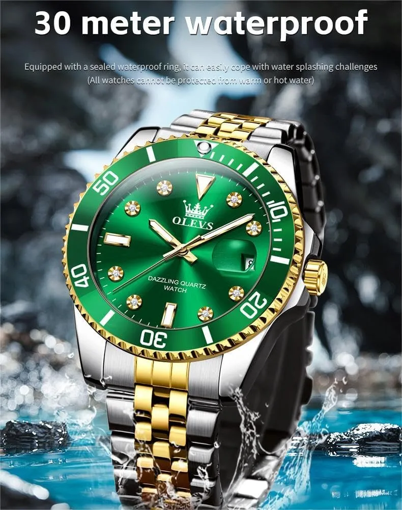 Men's Waterproof Watches Stainless Steel Waterproof Chronograph Wrist Watches Luxury Dress White Luminous Big Face vain hormone utter songbird Canada evergreen Analog Quartz Male Watches OLEVS 