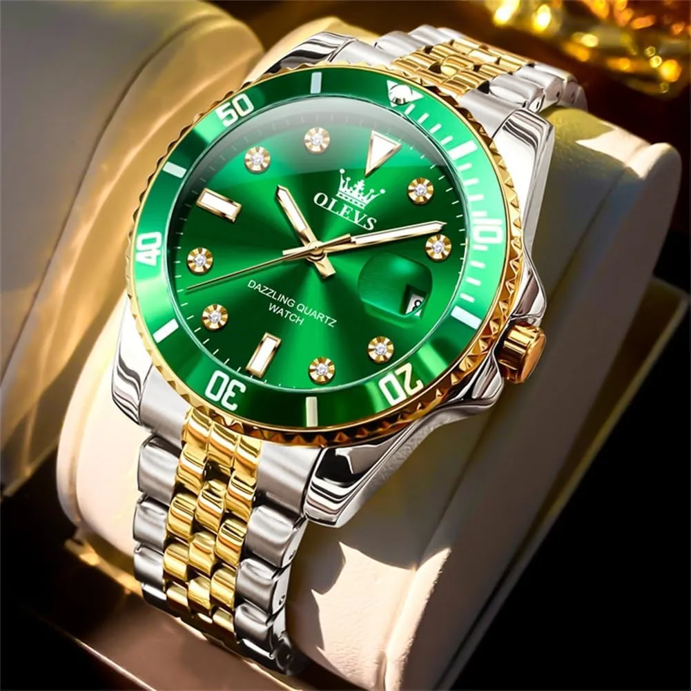 Men's Waterproof Watches Stainless Steel Waterproof Chronograph Wrist Watches Luxury Dress White Luminous Big Face vain hormone utter songbird Canada evergreen Analog Quartz Male Watches OLEVS 