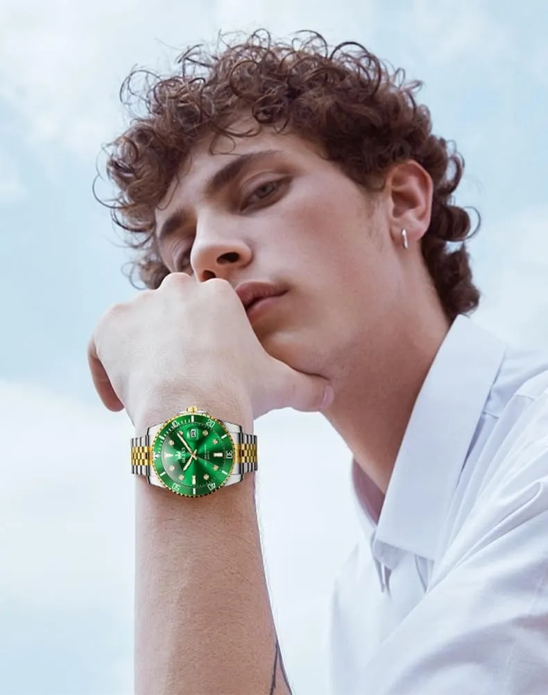 Men's Waterproof Watches Stainless Steel Waterproof Chronograph Wrist Watches Luxury Dress White Luminous Big Face vain hormone utter songbird Canada evergreen Analog Quartz Male Watches OLEVS 